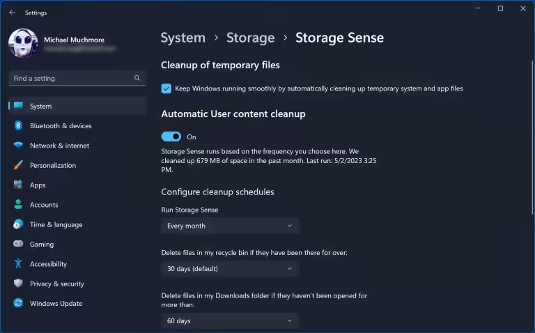 Раздел Storage Sense — иллюстрация